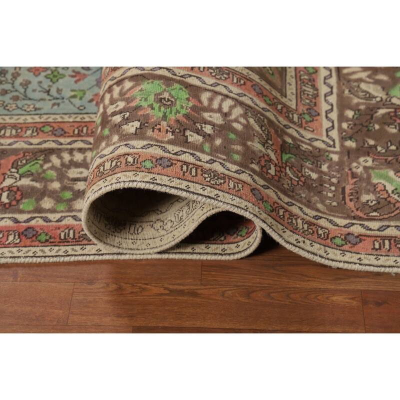Blue Traditional Tabriz Persian Rug Hand-Knotted Floral Wool Carpet - 6'8"x 9'7"