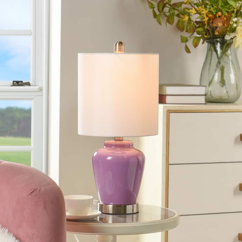 Porch & Den McKenna High Gloss Lilac Glass Ginger Jar Accent Lamp - Lilac, Brushed Steel