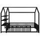 preview thumbnail 6 of 10, Black Full Size House Bed for Kids, Metal Montessori Floor Bed Frame with Fence for Boys, Girls, Detachable Storage Shelves