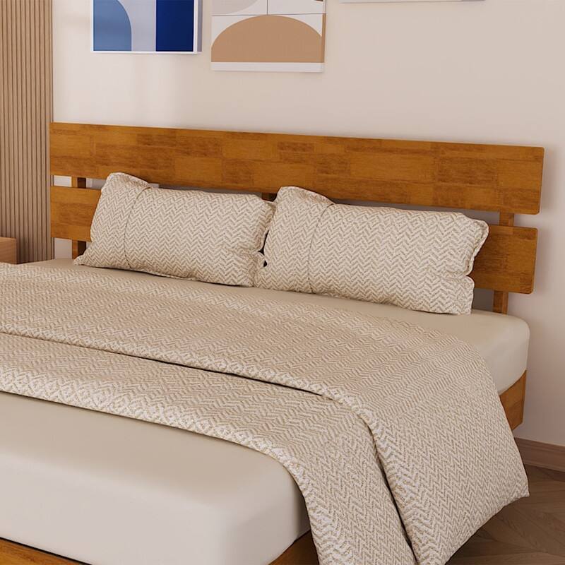 Modern Brown Solid Wood Platform Bed Frame with Headboard