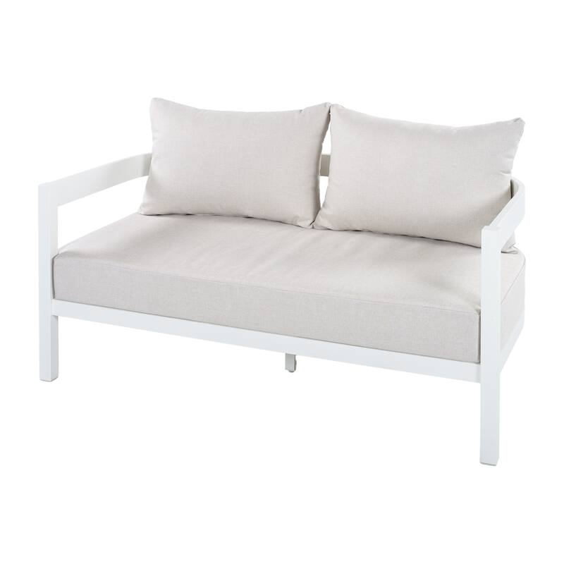 Christopher Knight Home - Modern 4-Piece Outdoor Aluminum Patio Conversation Set with Oval Glass Coffee Table & Cushions