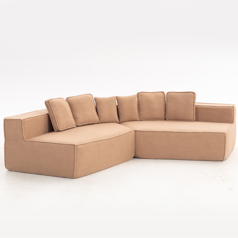 132"Oversized Teddy Fabric Modular Sectional Sofa,Full-Foam Cushion Design with Ultra Soft Feel with Six Cushions