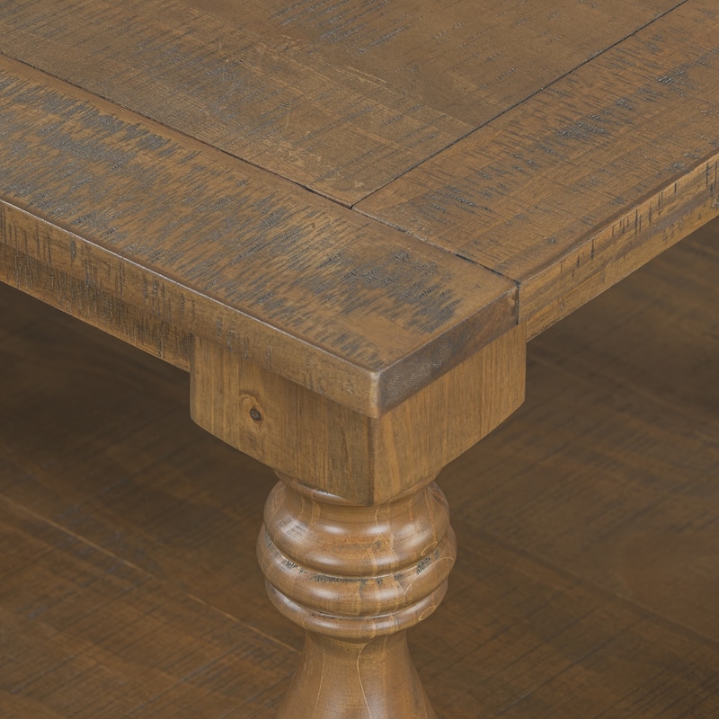 45.2" Pine Vintage Coffee Table - Vase Column Legs & Pine Veneer Top (Solid Rubberwood Base)