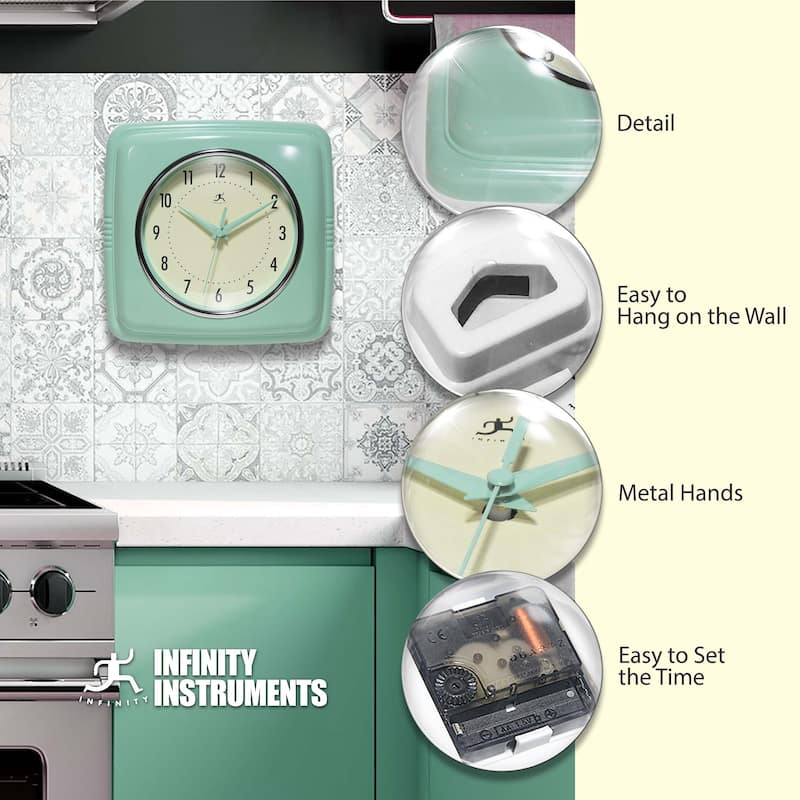 Infinity Instruments Retro 9.25-inch Square Wall Clock - 9.25 x 1.875 x 9.5