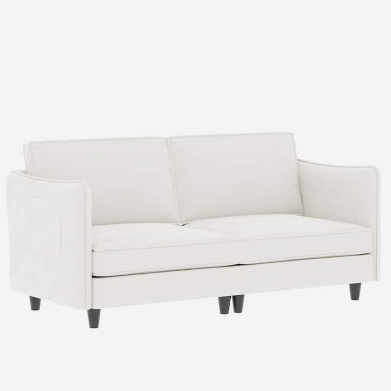 Fabric Upholstered Loveseat Sofa, Mid Century Modern Comfy 2 Seater Sofa, Lounge Sofa with Side Storage Pockets - Beige