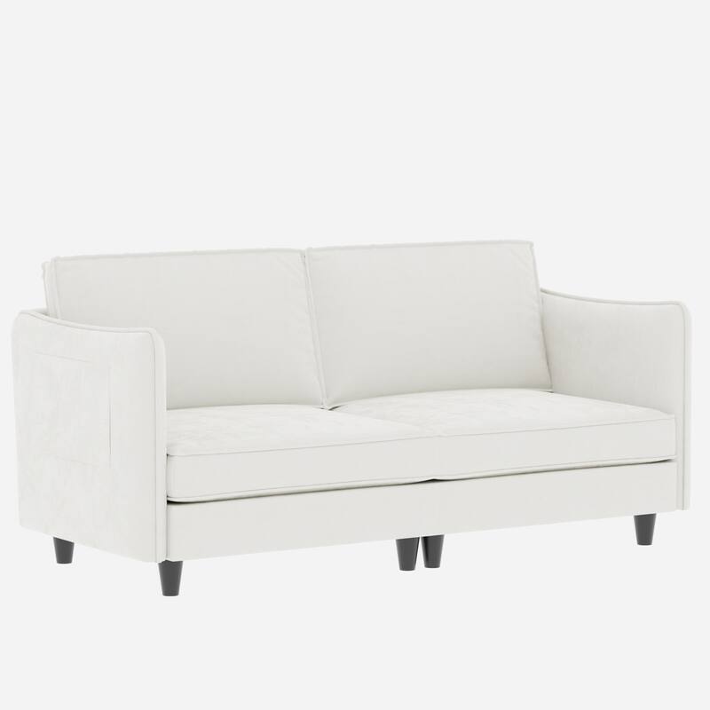 Simple Sofa Couch Loveseat with Side Storage Pockets, 2-Seater Settee Wood Sofa Couch with Wood Frame