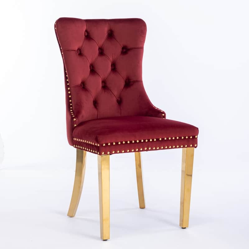 Modern Tufted Dining Chairs with Golden Legs,Velvet Dining Chairs Set of 2
