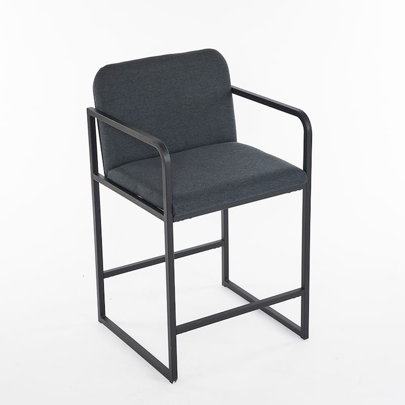 Set of 2 Dark Grey Fabric Dining Chair with Armrests and Metal Frame for Kitchen Island or Dining Room