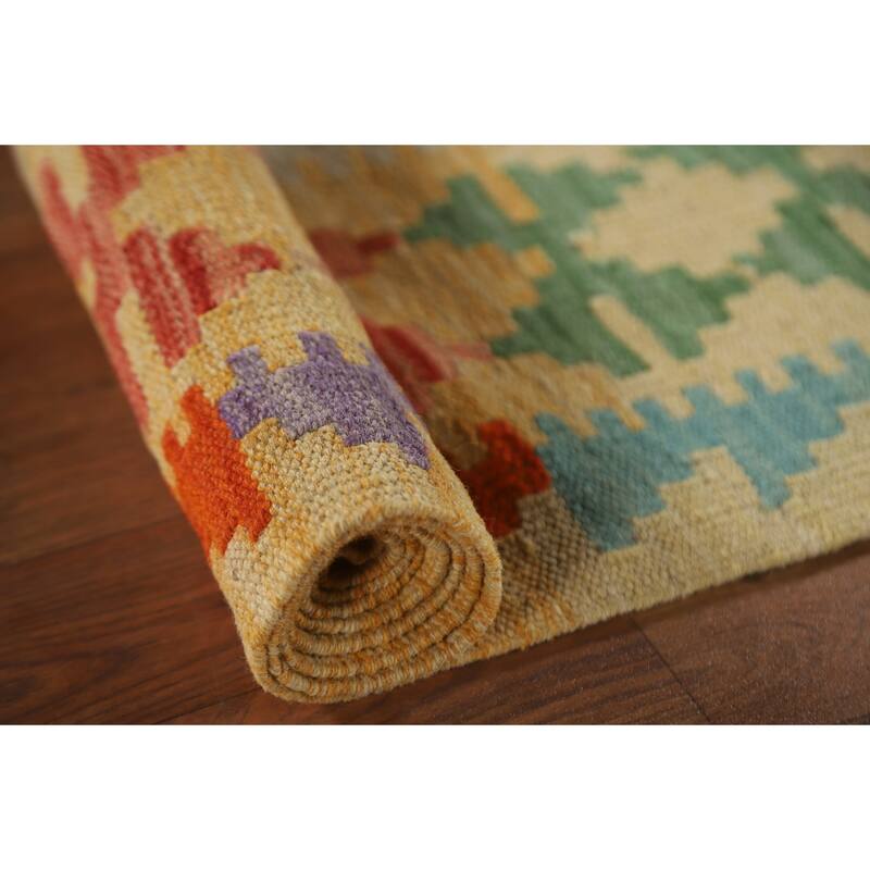 Reversible Kilim Accent Rug Oriental Hand-Woven Wool Carpet - 3'4"x 5'1"