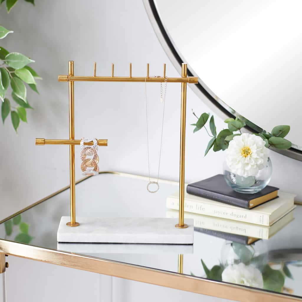 Gold Marble Jewelry Stand with Rectangular Base