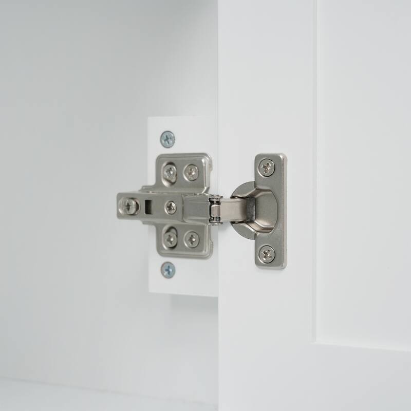 Bathroom Freestanding Storage Cabinet White Tall Cabinet with Adjustable Shelves, Black Handles and Anti-Tipping Design聽