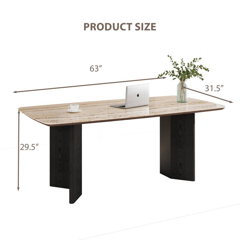Modern 63" Retangular Wrining Desk, Faux Marble Table Top Desk With Double Legs