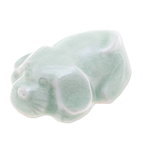 Novica Handmade Scolded Pup Celadon Ceramic Figurine