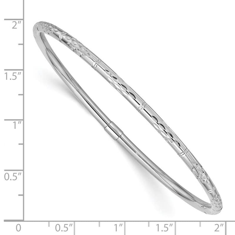 Curata 14k White Gold 8" 3mm Hollow Sparkle Cut Slip-on Bangle Bracelet