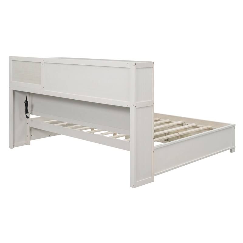 Full Size Wooden Daybed with 3 Storage Drawers,Upper Soft Board and USB Ports for Bedroom