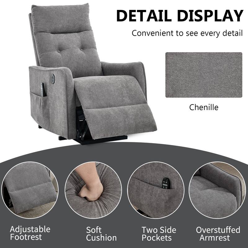 Chenille Single Motor Power Lift Recliner Chair with Massage and Heat for Elderly, Heavy Duty Motion Mechanism and One USB