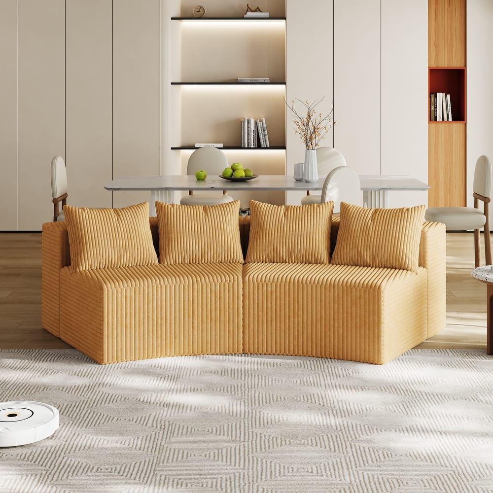 Modular Curved Loveseat Couch Corduroy Sectional Sofa with 4 Pillows