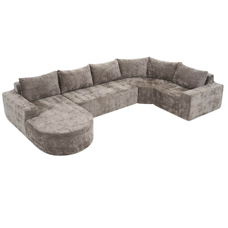 Christopher Knight Home - Cami 140.5" Chenille Upholstered U-shaped Modular Compressed Sectional Sofa with Pillows - Brown
