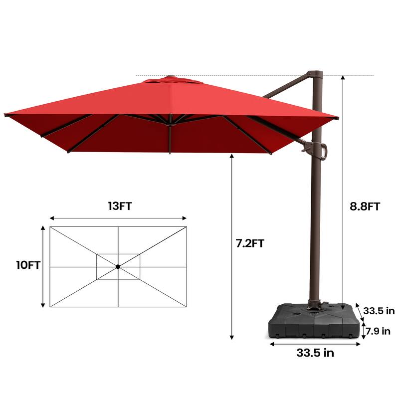 Pellebant 10 x 13 FT Patio Cantilever Umbrella Outdoor Offset Umbrella with Base