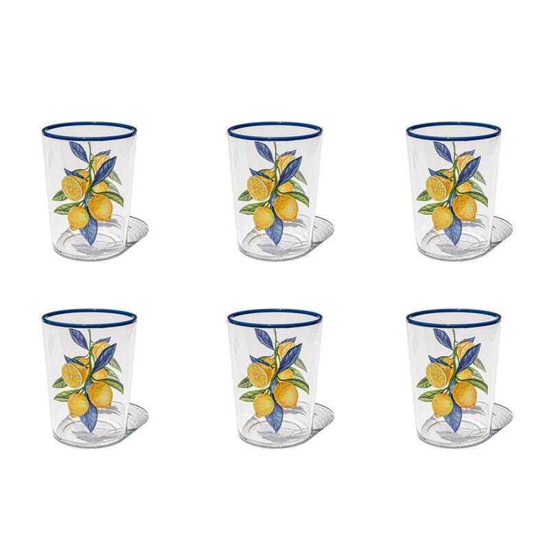 Abode Homewares Lemon Orchard Acrylic Drinking Glass - Yellow - Set of 6 - 16.8 oz