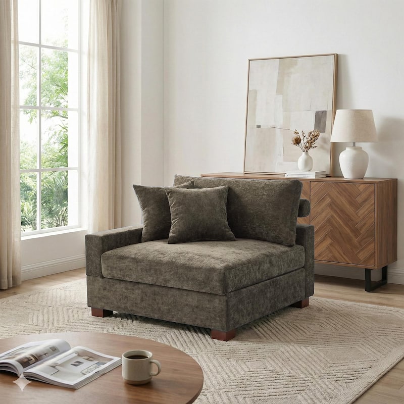 41" W Modern Chenille Corner Arm Accent Chair Sectional Module with Pillows