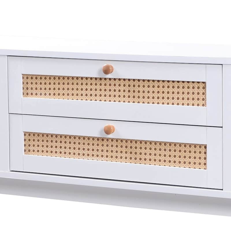 Modern Farmhouse Rattan TV Stand for 75'' TVs