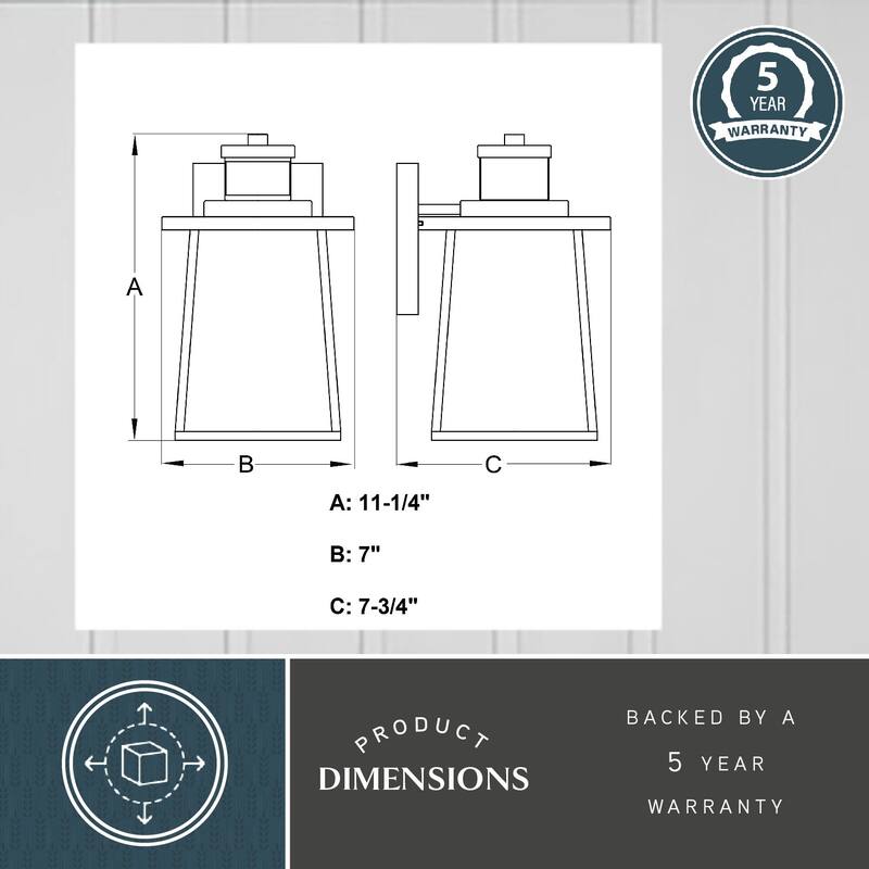 Geneva 7-in. W 1 Light Black Motion Sensor Dusk to Dawn Outdoor Wall Lantern Clear Glass - 7-in W x 11.25-in H x 7.75-in D