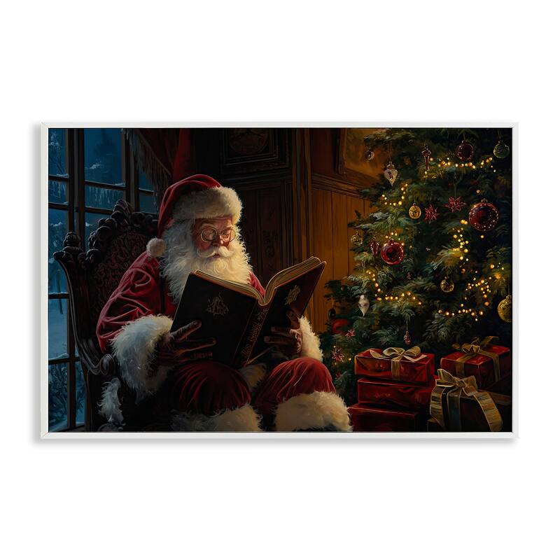 Stupell Santa Reading by Tree Framed Giclee Art Design By Imagine It Images - 18 x 12 - White