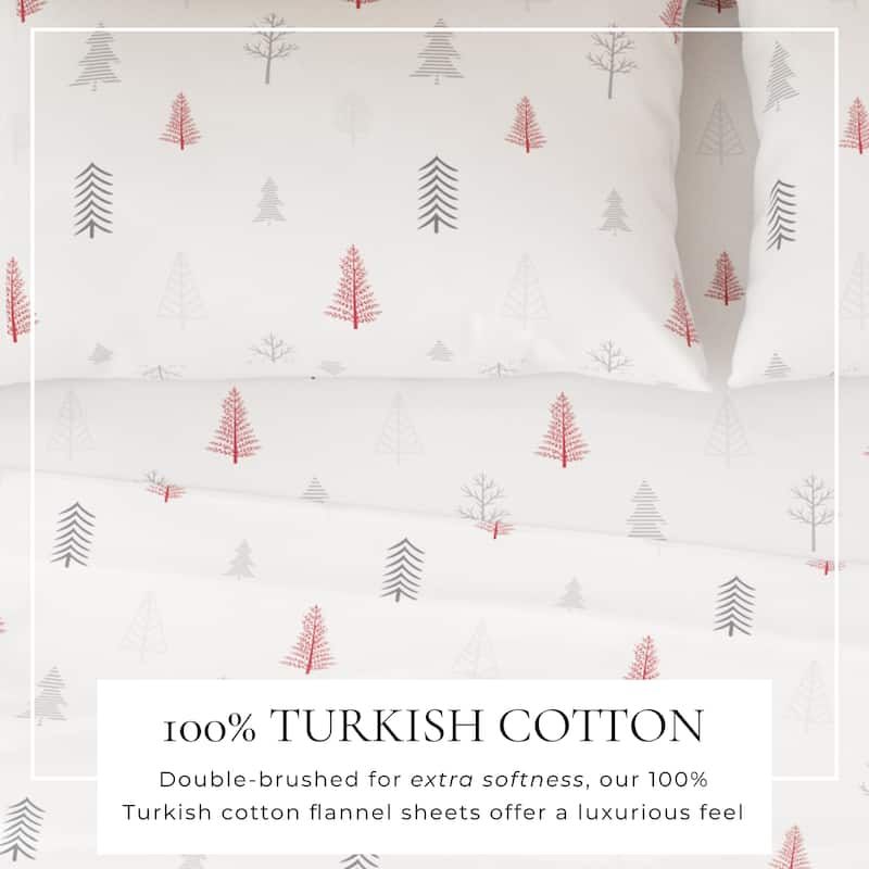 Linery & Co. Turkish Cotton Double-Brushed Christmas Flannel Bed Sheet Set