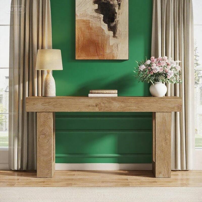 Farmhouse Console Table 63 Inch Engineered Wood MDF Entryway Living Room Hallway Sofa Table with Rustic Wood Finish