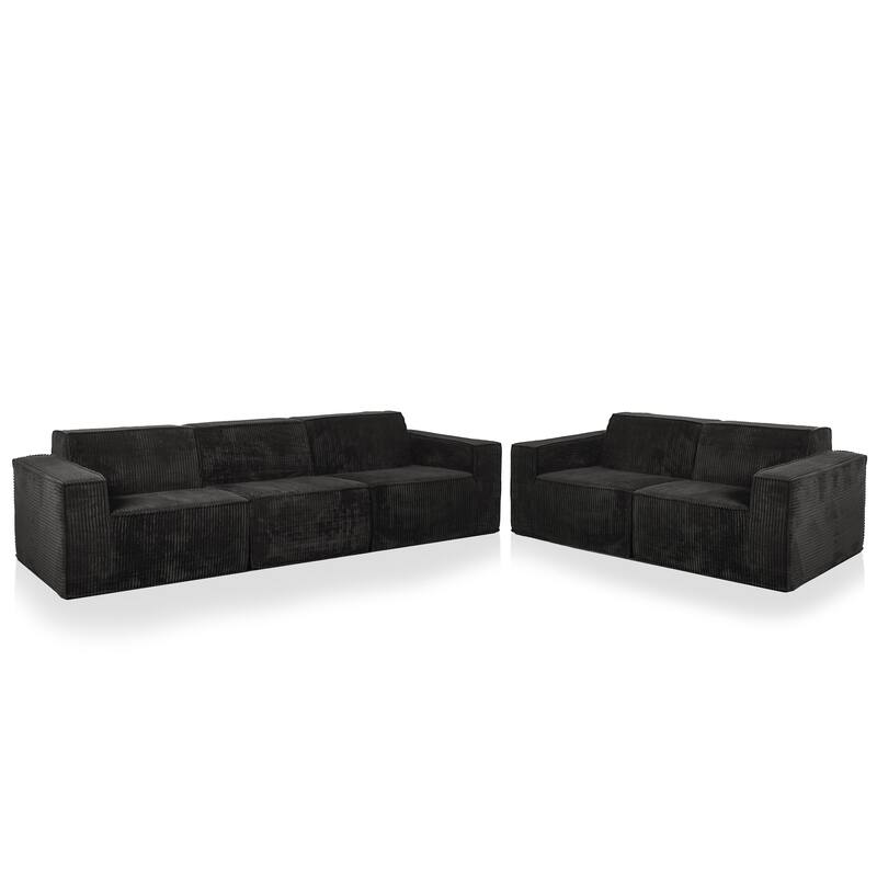 Furniture of America Navir Modern 5-Piece Chenille Foam Modular Sofa and Loveseat Set