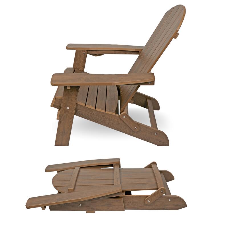 Dk. Teak Folding Adirondack Chair w/Cup Holder and Ottoman
