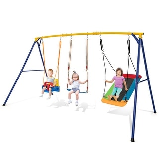 Gymax 3-in-1 Kids Swing Set 660 LBS Carbon Steel Swing Frame w/ Belt