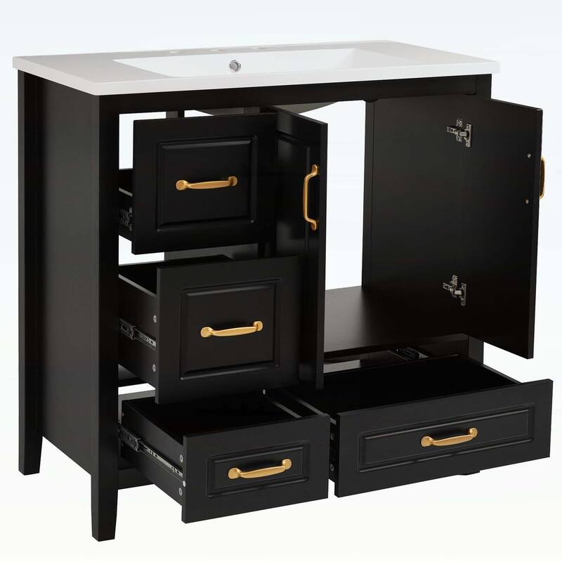 36 Inch Bathroom Vanity with Sink,Soft-Closing Doors and Drawers,Metal Handles
