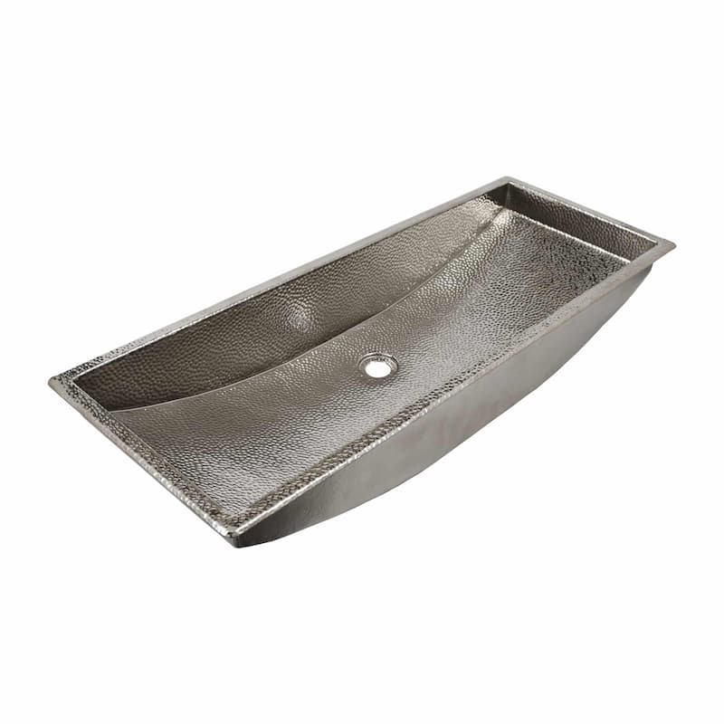 Hand Hammered Copper Trough 36-inch Undermount/ Drop-in Bathroom Sink - Polished Nickel