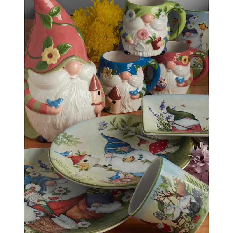 Certified International Garden Gnomes 11" Dinner Plates, Set of 4 Assorted Designs - 11' x 11'