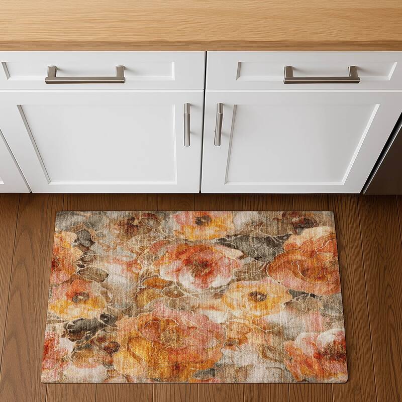 Premium Washable Super Soft Modern Floral Mayfield Rug - Orange - 1'8" x 2'6"