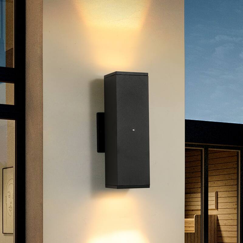Anmytek Up Down Outdoor Wall Sconce with Motion Sensor Black Aluminum Clear Glass for Porch Patio Garage - Black
