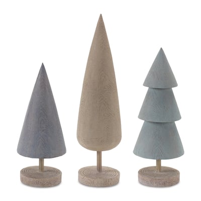 Christmas Tree Tabletop Decorations 17.25" Gray and Brown Set of 6
