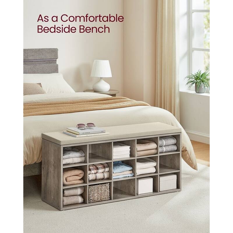 15-Cube Shoe Storage Bench with Cushion Seat and Adjustable Shelves Perfect for Entryway or Living Room