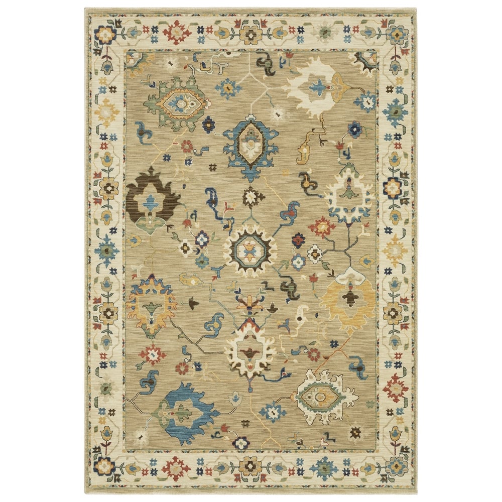 Style Haven Federica Bohemian Oriental Beige/ Multi Fringe Edge Area Rug.