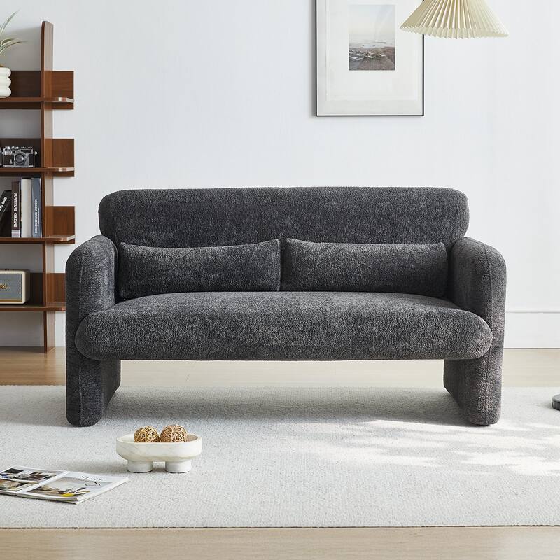Stylish Velvet 2 Seat Sofa Accent Sofa with Lumbar Pillow, Loveseat Sofa Couch with Wood Frame for Living Room