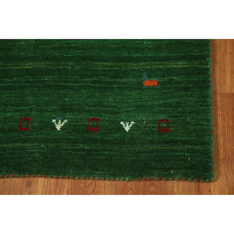 Green Gabbeh Indian Runner Rug Handmade Tribal Wool Carpet - 2'7" x 7'7"