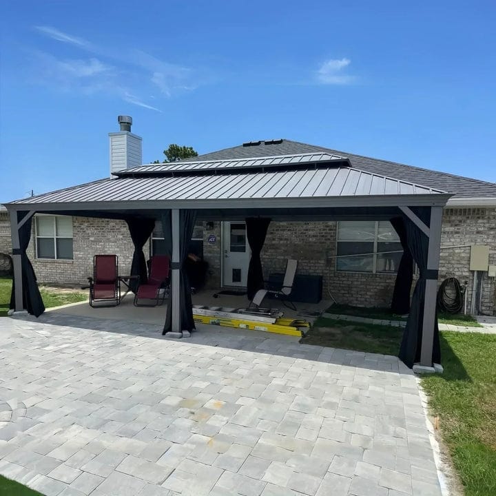 PURPLE LEAF Patio Gazebo for Light Grey Backyard Hardtop Galvanized Steel Frame with Upgrade Curtain