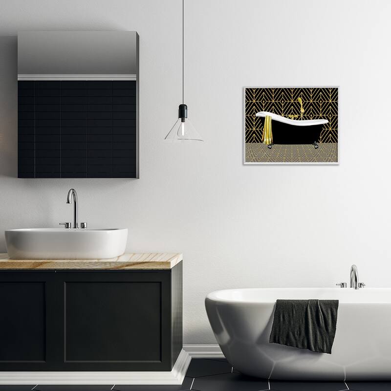 Stupell Deco Patterned Bathtub Framed Giclee Art Design By Conrad Knutsen