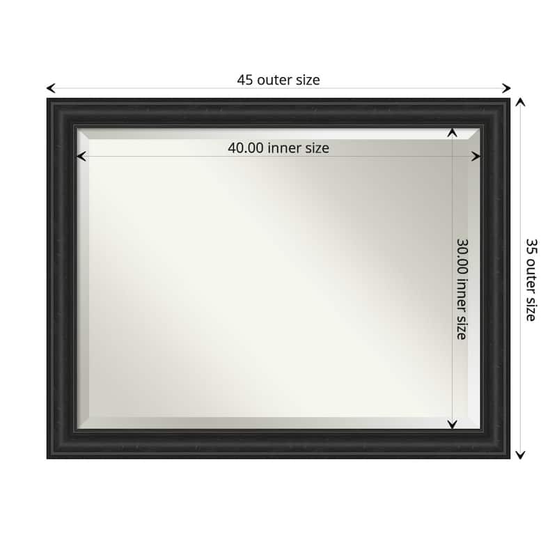 Beveled Bathroom Wall Mirror - Shipwreck Black Frame - Outer Size: 45 x 35 in