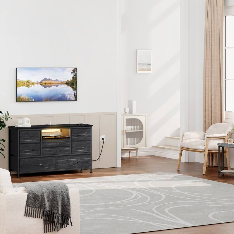 8-Drawer Storage Cabinet TV Cabinet，Spacious Storage Cabinet with Electrical Outlets