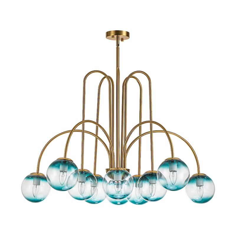 10-Light Modern Glam Sputnik Gradient Blue Glass Globe Bubble Chandelier for Living/Dining Room - 38.5 in. W x 22.8 in. H