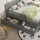 preview thumbnail 38 of 50, Wood Platform Bed with 2 Storage Drawers & Both Sides Guardrails, Storage Bed Frame for Bedroom, Guest Room