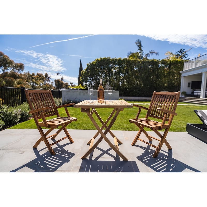 Nordic Style Natural Teak 2 Person Folding Patio Table 28"
